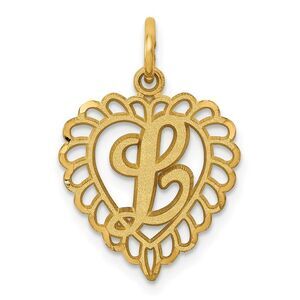 14k Yellow Gold, Grace Collection, Satin Heart Initial L Pendant, 15mm